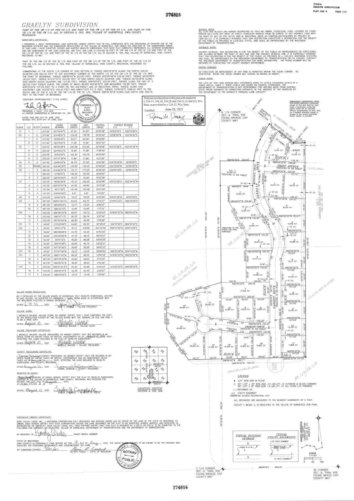 Subdivision plat map of Tanimarah Ridge in Dane County, Wisconsin, showing numbered residential lots along Valley Road and Capitol Drive, with surveyor certificates and legal notes.